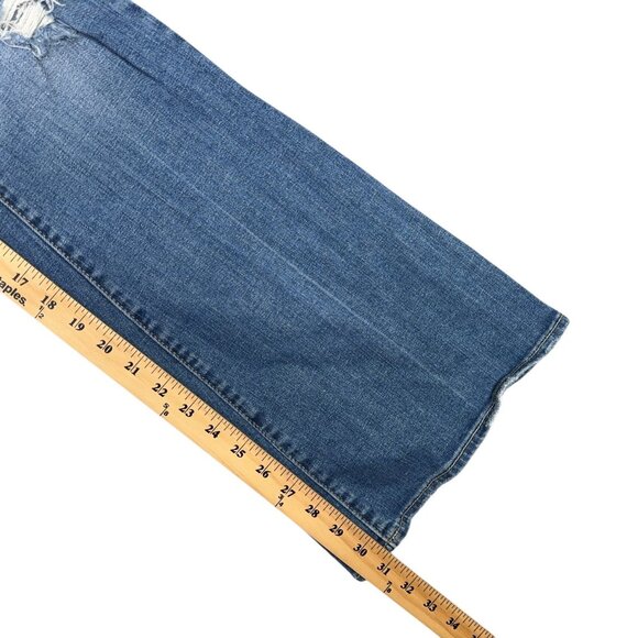 American Eagle AE77 High Rise Flare Jeans Womens 10 Blue Distressed Wide Leg - Picture 8 of 11